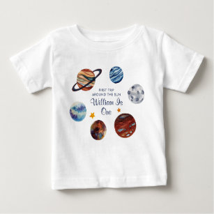1st Trip Outer Space Personalized Birthday  Baby T-Shirt