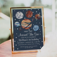 1st Trip Watercolor Outer Space 1st Birthday Boy