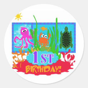 1st Undersea Adventure Birthday Tshirts Classic Round Sticker