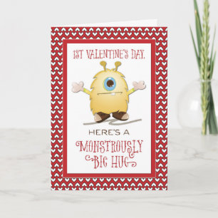 1st Valentine's Day Monster Hug Valentine Hearts K Holiday Card