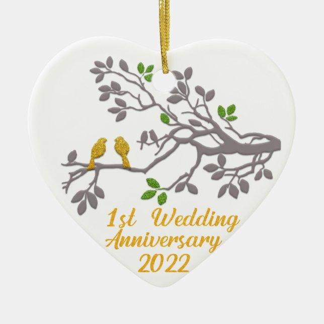 1st Wedding Anniversary 2022 | Unique gift idea Ceramic Tree Decoration (Front)