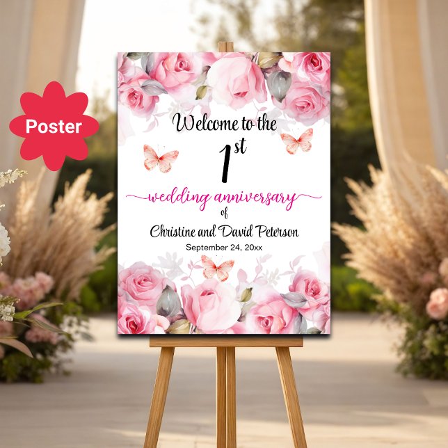 1st Wedding Anniversary Blush Roses Welcome Poster (Creator Uploaded)
