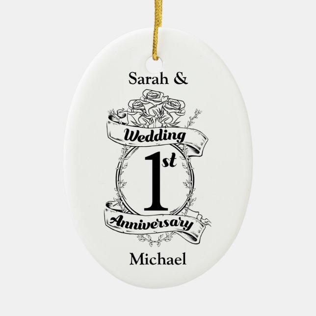 1st Wedding Anniversary Ceramic Tree Decoration (Front)