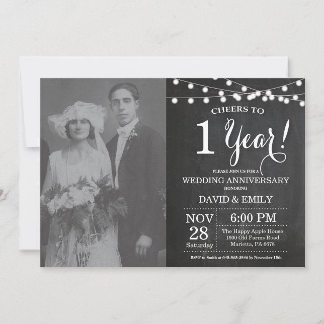 1st Wedding Anniversary Chalkboard Photo Invitation (Front)