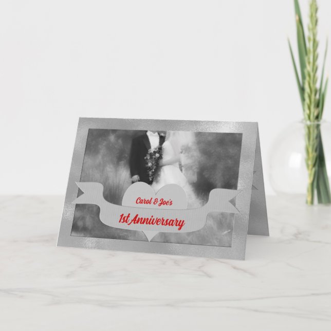 1st Wedding Anniversary Congratulations with Red Card (Front)