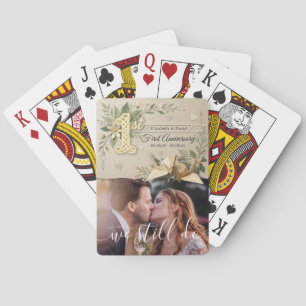 1st Wedding Anniversary Couple Paper Cranes Photo Playing Cards