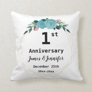 1st Wedding Anniversary Custom Names and Year Cushion