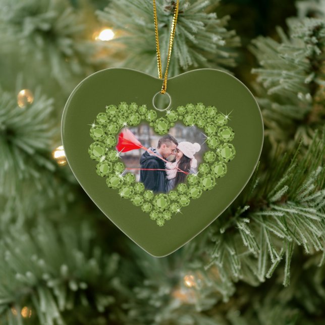  1st wedding anniversary custom photo heart green ceramic tree decoration (Tree)