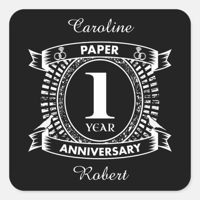 1ST wedding anniversary distressed crest Square Sticker (Front)
