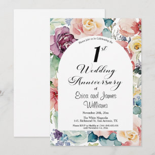 1st Wedding Anniversary Elegant Script Floral Invitation