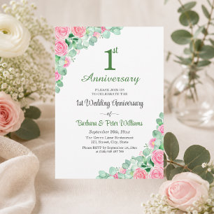 1st Wedding Anniversary Eucalyptus Roses Invitation