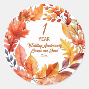 1st Wedding Anniversary Fall Floral Classic Round Sticker