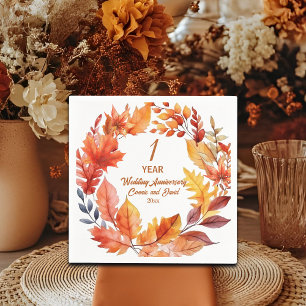 1st Wedding Anniversary Fall Floral Napkin