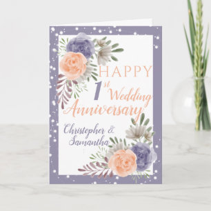 1st Wedding Anniversary Floral Purple Peony Card