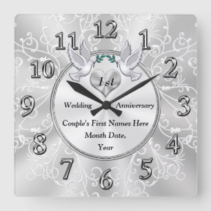 1st Wedding Anniversary Gift, Personalised Square Wall Clock