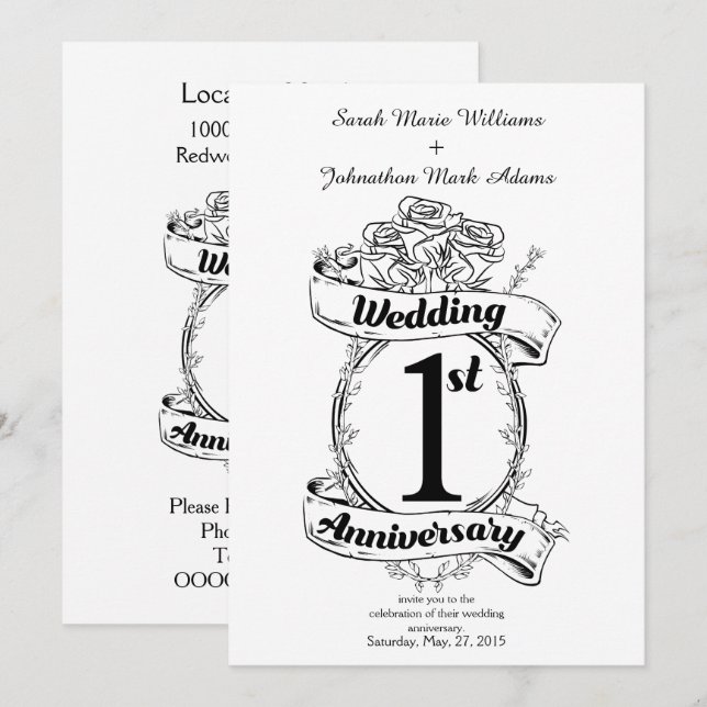 1st Wedding Anniversary Invitation (Front/Back)