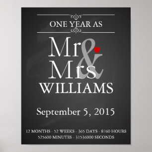 1st wedding anniversary Modern print with dates