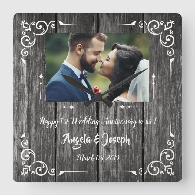 1st Wedding Anniversary Ornamental Wood Clock (Front)