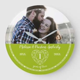 1st Wedding Anniversary outline peridot heart Large Clock