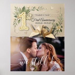 1st Wedding Anniversary Pape Cranes Photo Welcome Poster