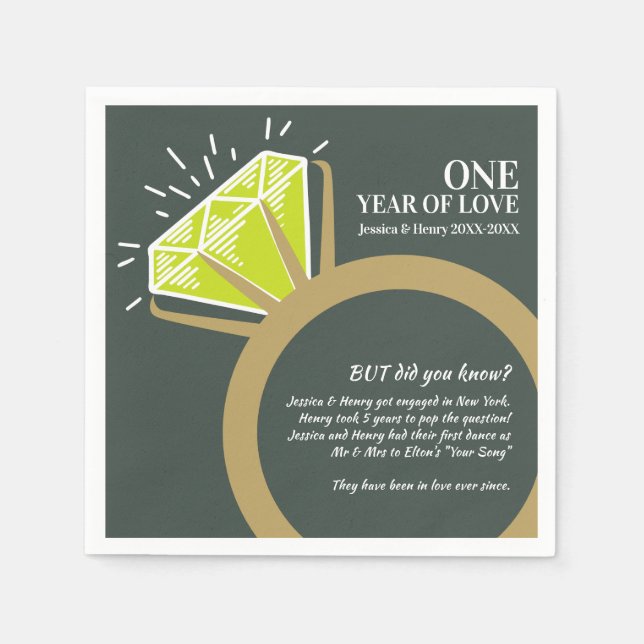 1st wedding anniversary party peridot fun facts napkin (Front)