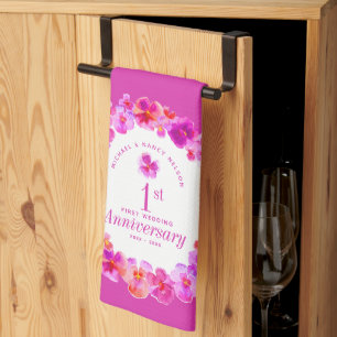 1st wedding anniversary party pink pansy flower  tea towel