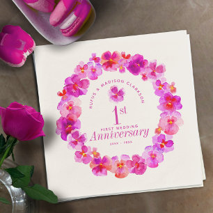 1st wedding anniversary party pink pansy napkin