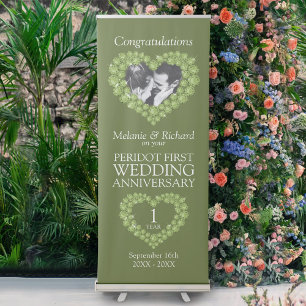 1st wedding anniversary peridot green photo heart retractable banner