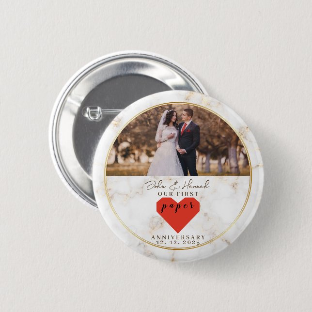 1st Wedding Anniversary Personalised Paper Wedding 6 Cm Round Badge (Front & Back)