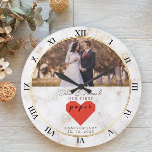 1st Wedding Anniversary Personalised Paper Wedding Large Clock