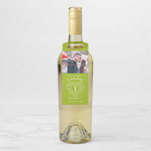 1st wedding Anniversary photo peridot green heart Bottle Tag