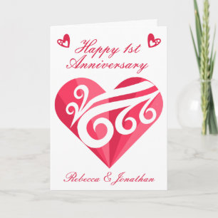 1st Wedding Anniversary Pink Heart Personalised Card