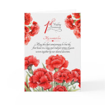 1st Wedding Anniversary Sentimental Red Carnations