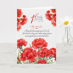 1st Wedding Anniversary Sentimental Red Carnations Card