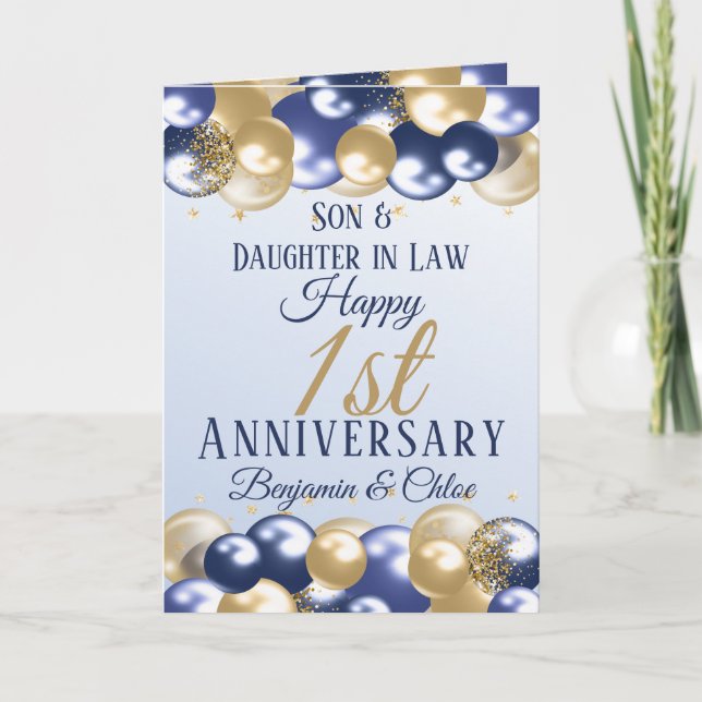 1st Wedding Anniversary Son Daughter Navy Gold Card (Front)
