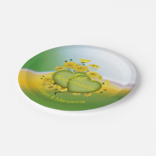 1st Wedding Anniversary Sunshine Yellow Garden Paper Plate