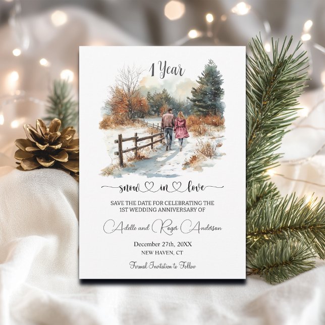 1st Wedding Anniversary Winter Landscape Romantic Save The Date (Creator Uploaded)