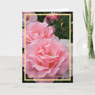 1st Wedding Anniversary Wishes Elegant Pink Roses Card