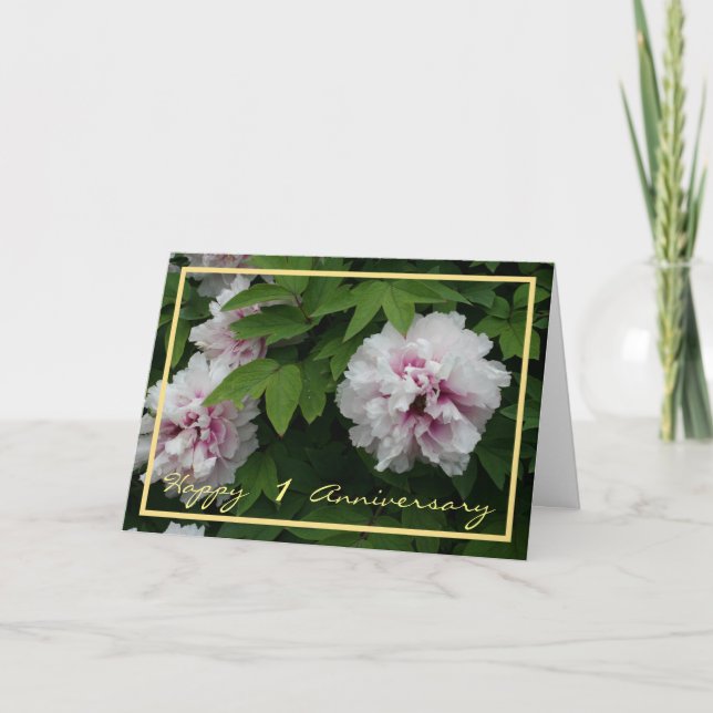 1st Wedding Anniversary Wishes Peonies Elegant Card (Front)