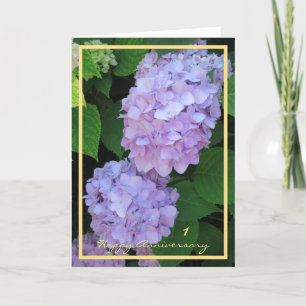 1st Wedding Anniversary Wishes Purple Hydrangeas Card