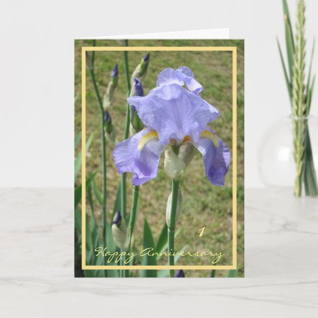 1st Wedding Anniversary Wishes Purple Iris Elegant Card (Front)