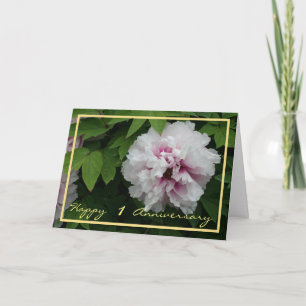 1st Wedding Anniversary Wishes White Peony Elegant Card