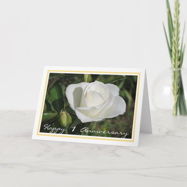 1st Wedding Anniversary Wishes White Rose Elegant Card (Front)