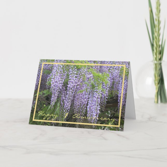 1st Wedding Anniversary Wishes Wisteria Elegant Card (Front)