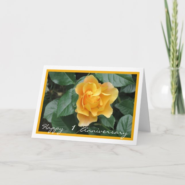 1st Wedding Anniversary Wishes Yellow Rose Elegant Card (Front)