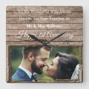 1st wedding anniversary wooden photo frame clock