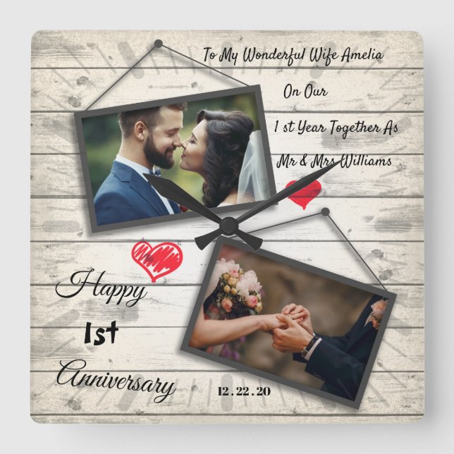 1st wedding anniversary wooden photo frame Clock (Front)