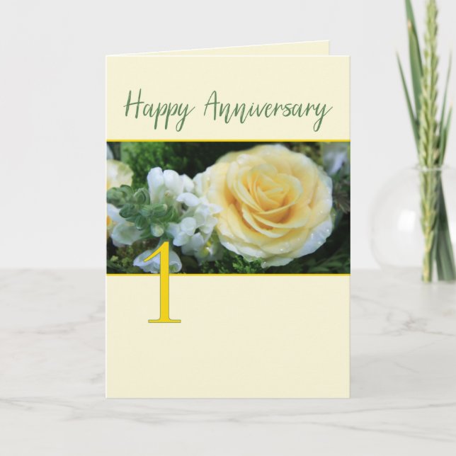 1st Wedding Anniversary Yellow Rose Card (Front)