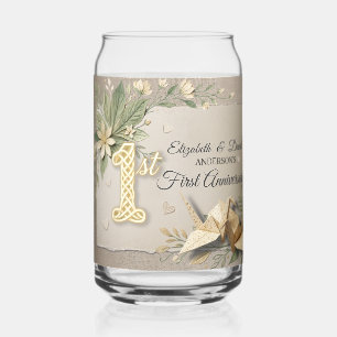 1st Wedding Paper Anniversary Papercut Crane Photo Can Glass