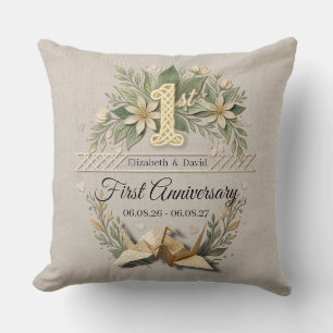 1st Wedding Paper Anniversary Papercut Crane Photo Cushion